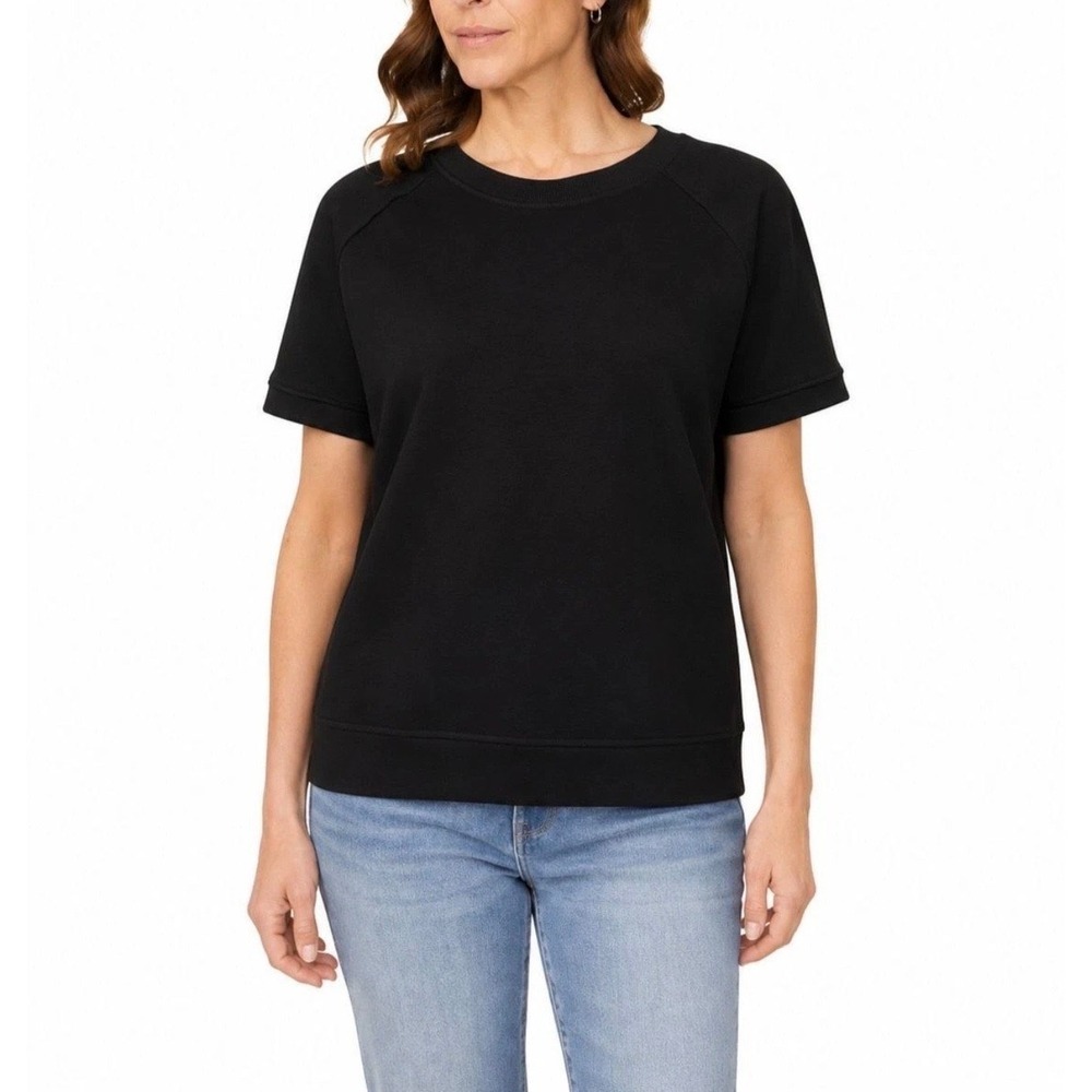 Buffalo David Bitton Womens Super Soft Terry S/S Casual Top Black •L• Athleisure